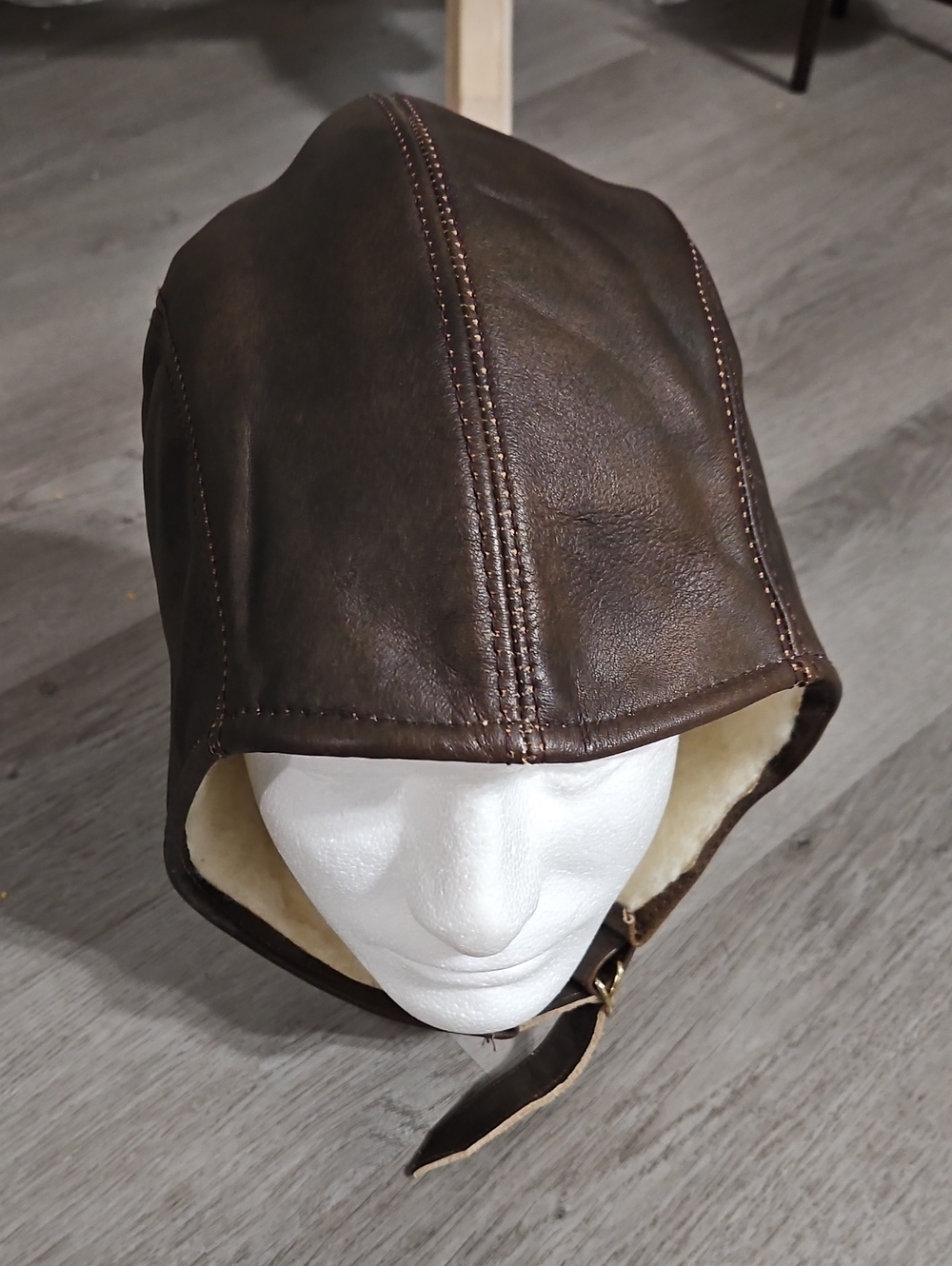 Snoopy Leather Flying Cap With Fur Lining Dark Brown